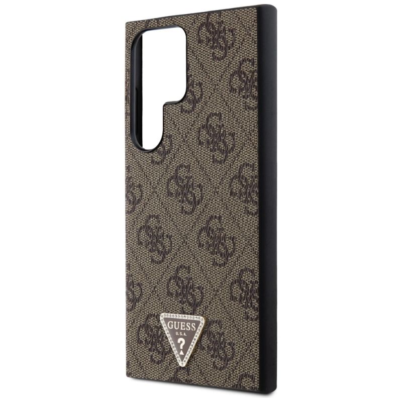6. Etui Guess Grip Stand 4G Triangle Strass na Samsung Galaxy S24 Ultra - brązowe