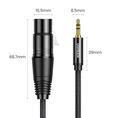 10. Ugreen kabel audio 3.5mm mini jack (męski) - XLR (żeński) 1m czarny (AV182)