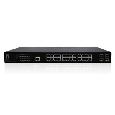 4. Zarządzalny przełącznik PoE+ LevelOne GB/L2 28-portowy 19" 390W 1Gbps