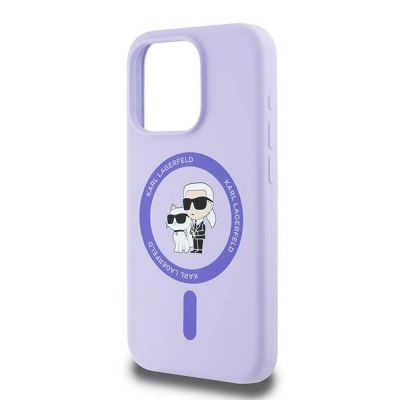 6. Etui Karl Lagerfeld Silicone Karl&Choupette Heads Ring MagSafe na iPhone 15 Pro - fioletowe