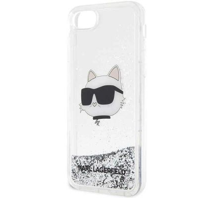 6. Etui Karl Lagerfeld Glitter Choupette Head na iPhone 7 / 8 / SE 2020 / SE 2022 - srebrne