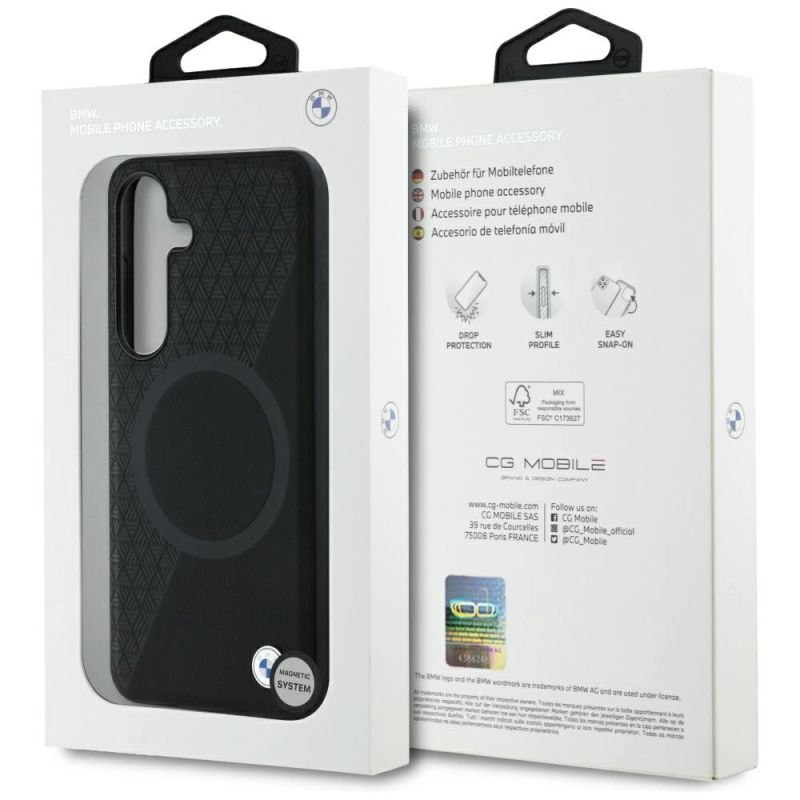 8. Etui BMW Leather Half Textured MagSafe na Samsung Galaxy S25 - czarne