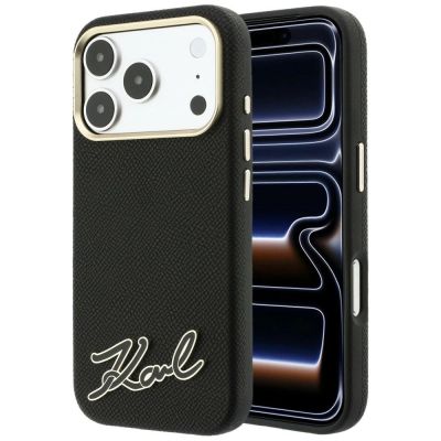 Etui Karl Lagerfeld Grained with Resin Signature Logo MagSafe na iPhone 18 Pro / 17 Pro - czarne