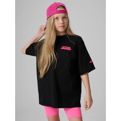 T-shirt loose z nadrukiem dziewczęcy 4F 4FJRSS26TTSHF3910-20S