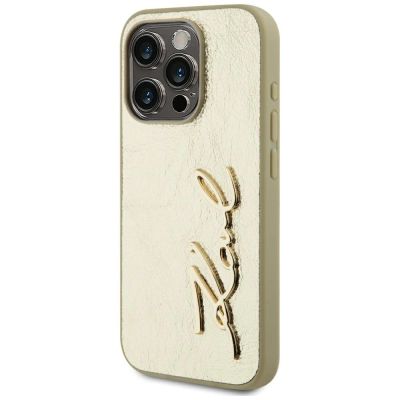 2. Etui Karl Lagerfeld Wrinkled Metal Signature na iPhone 15 Pro Max - złote