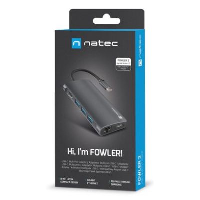 2. MULTIPORT ADAPTER NATEC FOWLER 2 V2 USB-C 8W1 HUB ->USB 3.0 3X, HDMI 4K, USB-C, RJ45, SD, MICRO SD