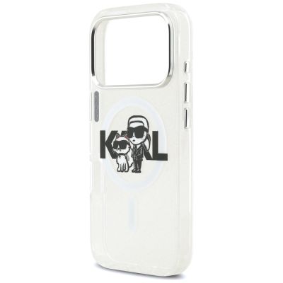 6. Etui Karl Lagerfeld IML Glitter Karl & Choupette Sketch Logo MagSafe na iPhone 17 Pro - przezroczyste