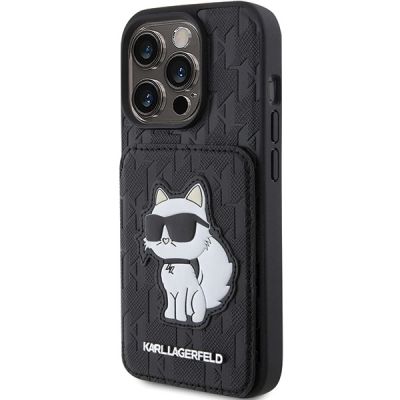 2. Etui Karl Lagerfeld Saffiano Cardslots and Stand Monogram Choupette do iPhone 15 Pro - czarne