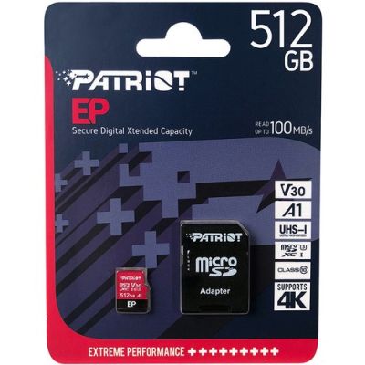 4. Karta pamięci z adapterem Patriot Memory EP Pro PEF512GEP31MCX (512GB; Class 10, Class A1, Class U3, V30; Adapter, Karta pamięci)