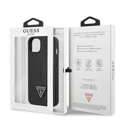 8. Etui Guess Saffiano Triangle Logo na iPhone 13 mini - czarne