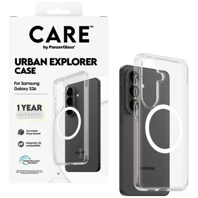 4. Etui CARE by PanzerGlass Urban Explorer Transparent w. White Qi na Samsung Galaxy S26 - przezroczyste
