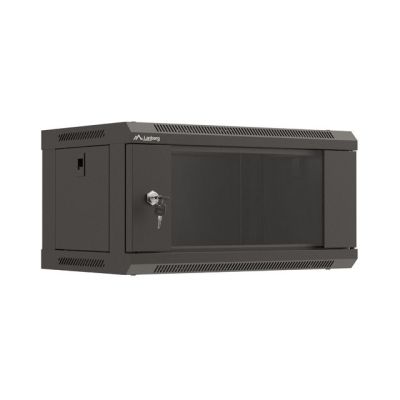 15. Szafa instalacyjna rack wisząca 19" 4U 540x350 czarna drzwi przeszklone LANBERG (flat pack)