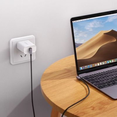 7. Kabel Ugreen US323 kątowy USB-C - USB-C PD QC SCP 3A 480Mb/s 1m - szary