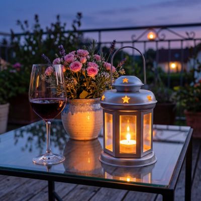 5. ŚWIECZNIK NA TEA LIGHT LATARENKA 15CM SREBRNA
