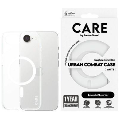 Etui CARE by PanzerGlass Flagship Urban Combat White MagSafe na iPhone 16e - przezroczyste