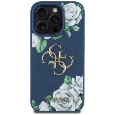 3. Etui Guess Grained Roses Big 4G logo na iPhone 16 Pro Max - niebieskie
