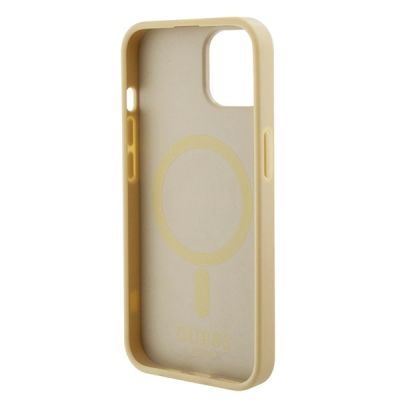 6. Etui Guess Saffiano MagSafe do iPhone 15 Plus - złote