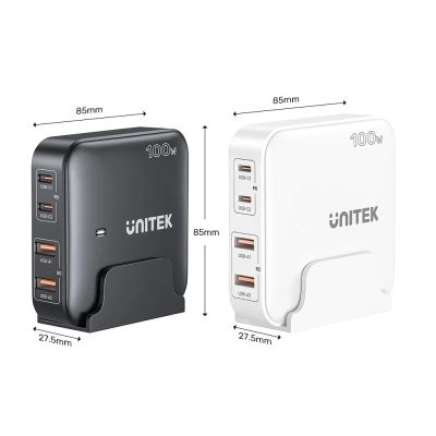 2. UNITEK ŁADOWARKA BIURKOWA GAN 100W 2XUSB-A 2XUSB-C BIAŁA