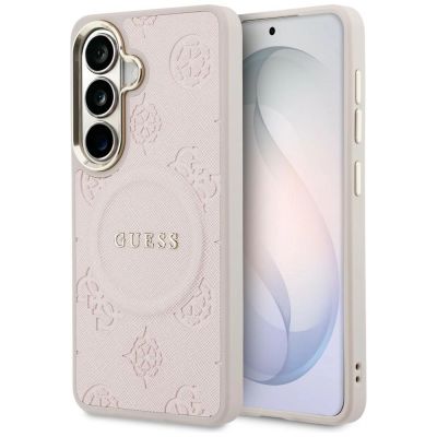 Etui Guess Saffiano Peony Embossed Ring MagSafe na Samsung Galaxy S26+ - różowe
