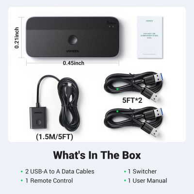 6. Przełącznik switch Ugreen CM662 USB 3.0 switch 2-in-4 + 2x kabel USB-A - czarny