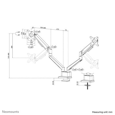15. Neomounts DS70-250WH2 uchwyt / stojak do monitorów 81,3 cm (32") Biurko Biały