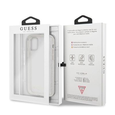 7. Etui Guess Glitter na iPhone 11 Pro - srebrne