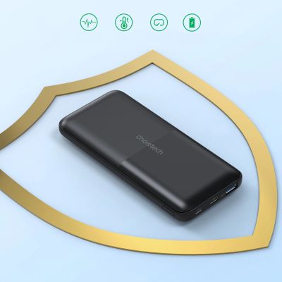 4. Powerbank Choetech B654 10000mAh 22.5W USB-A / USB-C / micro USB z wbudowanym kablem USB-C / Lightning - czarny