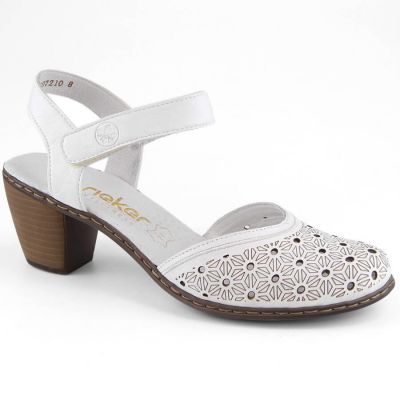 16. Skórzane komfortowe sandały Rieker W RKR650 białe