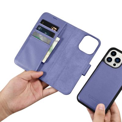15. iCarer Wallet Case 2in1 etui iPhone 14 Pro skórzany pokrowiec z klapką Anti-RFID jasnofioletowy (WMI14220726-LP)