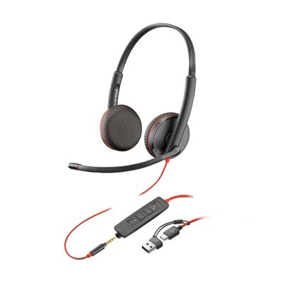 106. POLY Stereofoniczny zestaw słuchawkowy USB-C Blackwire 3225 + wtyczka 3,5 mm + przejściówka USB-C/A (opakowanie zbiorcze)