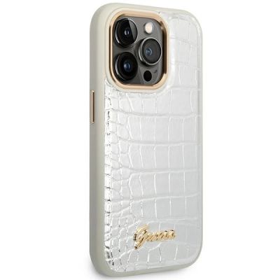 4. Etui Guess Croco Collection na iPhone 14 Pro 6,1" - srebrne