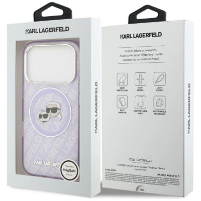 8. Etui Karl Lagerfeld IML Glitter Karl & Choupette Heads Logo MagSafe na iPhone 17 Pro - fioletowe