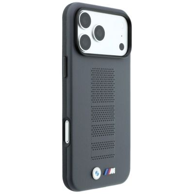 4. Etui BMW M Blue Perfo Metal Logo MagSafe na iPhone 18 Pro / 17 Pro - szare