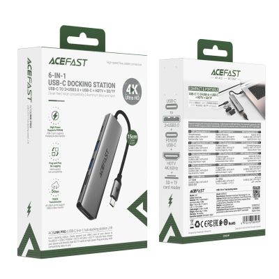 4. Hub USB Acefast J18 stacja dokująca USB-C 6w1 HDMI 4K 60Hz PD90W - szara