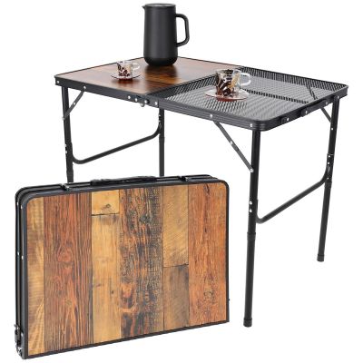 9. STOLIK TURYSTYCZNY SKŁADANY KEMPINGOWY 90X60X36-68CM SIATKA STALOWA DREWNO