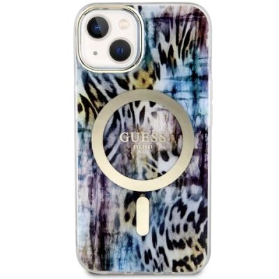 3. Etui Guess Leopard MagSafe na iPhone 14 - niebieskie