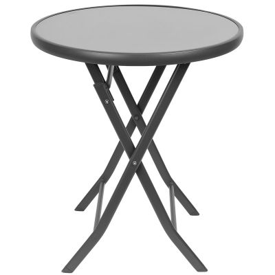 15. ZESTAW MEBLI BALKONOWYCH STOLIK OKRĄGŁY I 2 SKŁADANE KRZESŁA SZARY