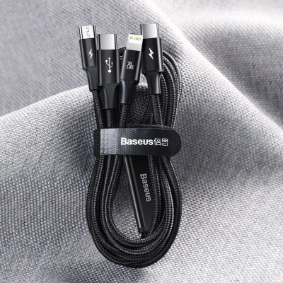 19. Kabel Baseus Rapid Series 3w1 USB-C - USB-C / Lightning / micro USB 20W PD 1.5m - zielony