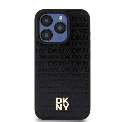 3. Etui DKNY Leather Monogram Pattern Metal Logo MagSafe na iPhone 15 Pro - czarne