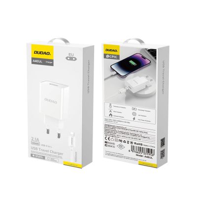 3. Ładowarka sieciowa Dudao A4EU USB-A 2.1A - biała + kabel USB-A - Lightning