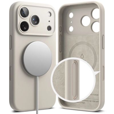 3. Etui Ringke Silicone Magnetic MagSafe na iPhone 17 Pro - beżowe