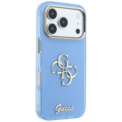 4. Etui Guess IML 4G Script Metal na iPhone 17 Pro / 18 Pro - jasnoniebieskie