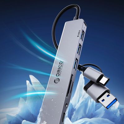 6. Hub USB-A/USB-C Orico YSB4-U2 stacja dokująca 2x USB-A 2.0 + 1x USB-A 3.0 + 1x USB-C 2.0 + 1x USB-C - szary