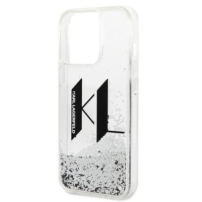 6. Etui Karl Lagerfeld Liquid Glitter Big KL na iPhone 14 Pro - srebrne