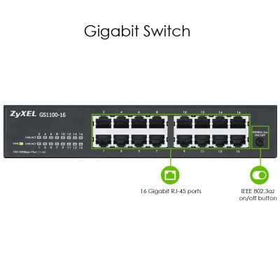 9. Switch Zyxel GS1100-16 16p Unmanaged Gigabit