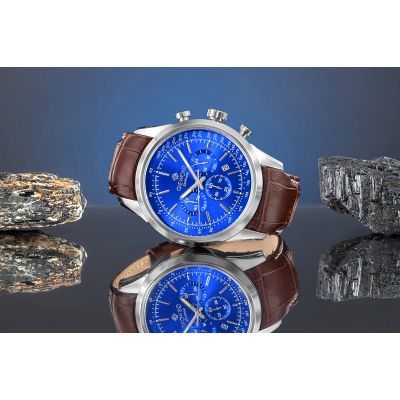 6. Zegarek Męski Giewont Chronograph Sapphire Srebrno Niebieski GW7650-A5