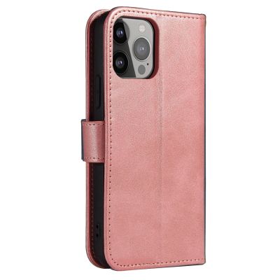 4. Etui portfel z klapką podstawką do iPhone 15 Pro Max Magnet Case - różowe