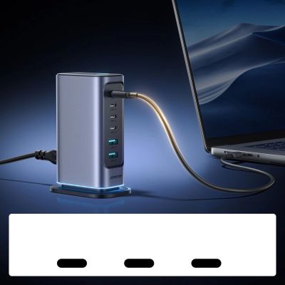 12. Ładowarka Joyroom JR-TCM02 GaN 65W stacja ładująca 4xUSB-C 2xUSB-A wtyczka UK - szara