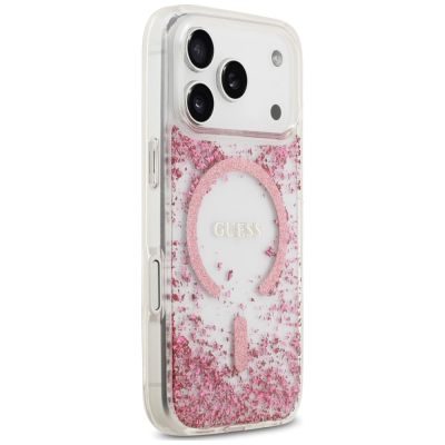 4. Etui Guess Resin Bottom Glitter MagSafe na iPhone 18 Pro / 17 Pro - różowe
