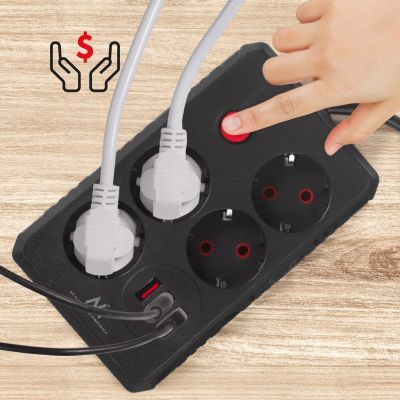 10. MACLEAN LISTWA ZASILAJĄCA, PRZEDŁUŻACZ 4 GNIAZDA + 3XUSB, 110-240V AC 50/60HZ, 2.1A MAX 2500W, 3M, CZARNA, MCE393 B
